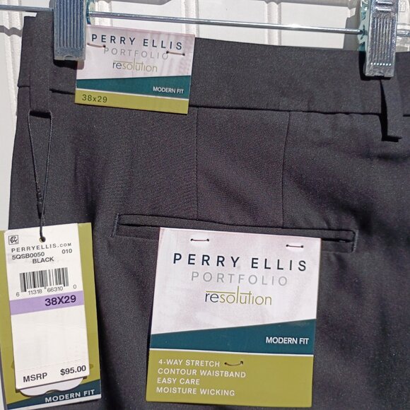 PERRY ELLIS Dress Pants Mens 38 x 29 Black Slacks Modern Fit Portfolio Easy Care - Picture 3 of 15